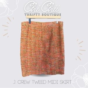 J Crew sz 10 Brown Coral Tweed Pencil Skirt Career Straight Classic EUC